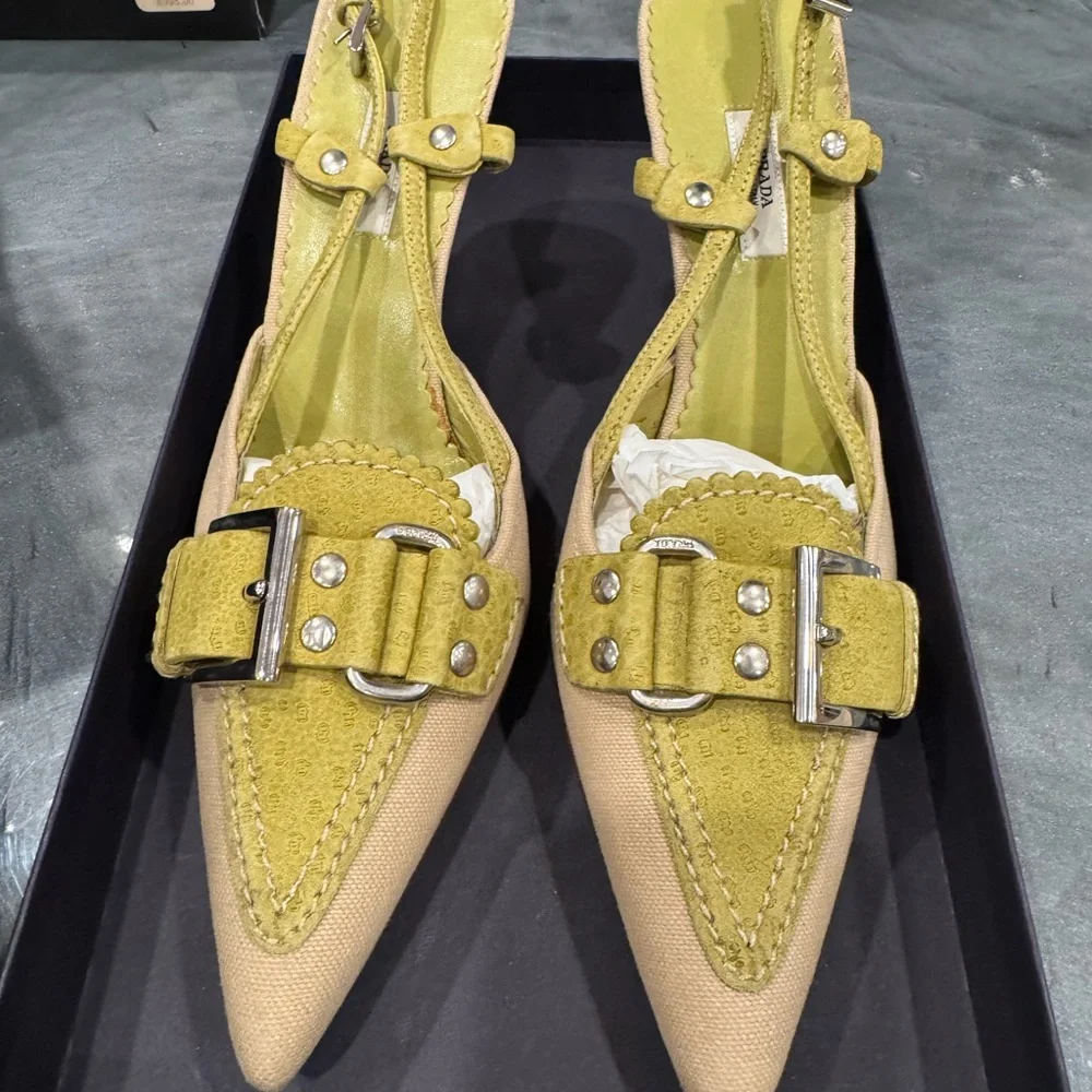 Prada Yellow Suede Kitten Heel Slingbacks - Picture 5 of 6